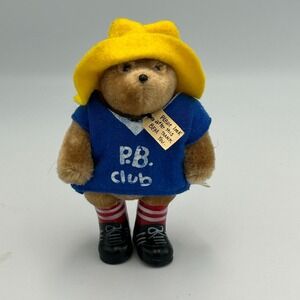 Paddington Bear Vintage Eden Plush Mini Stuffed blue Shirt Yellow Hat Soccer